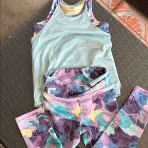 Athleta Girls Mint Tank and Pastel Floral Leggings Set